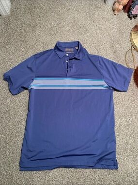 Kenneth Cole Reaction Navy Blue Polo with Light Blue Stripe